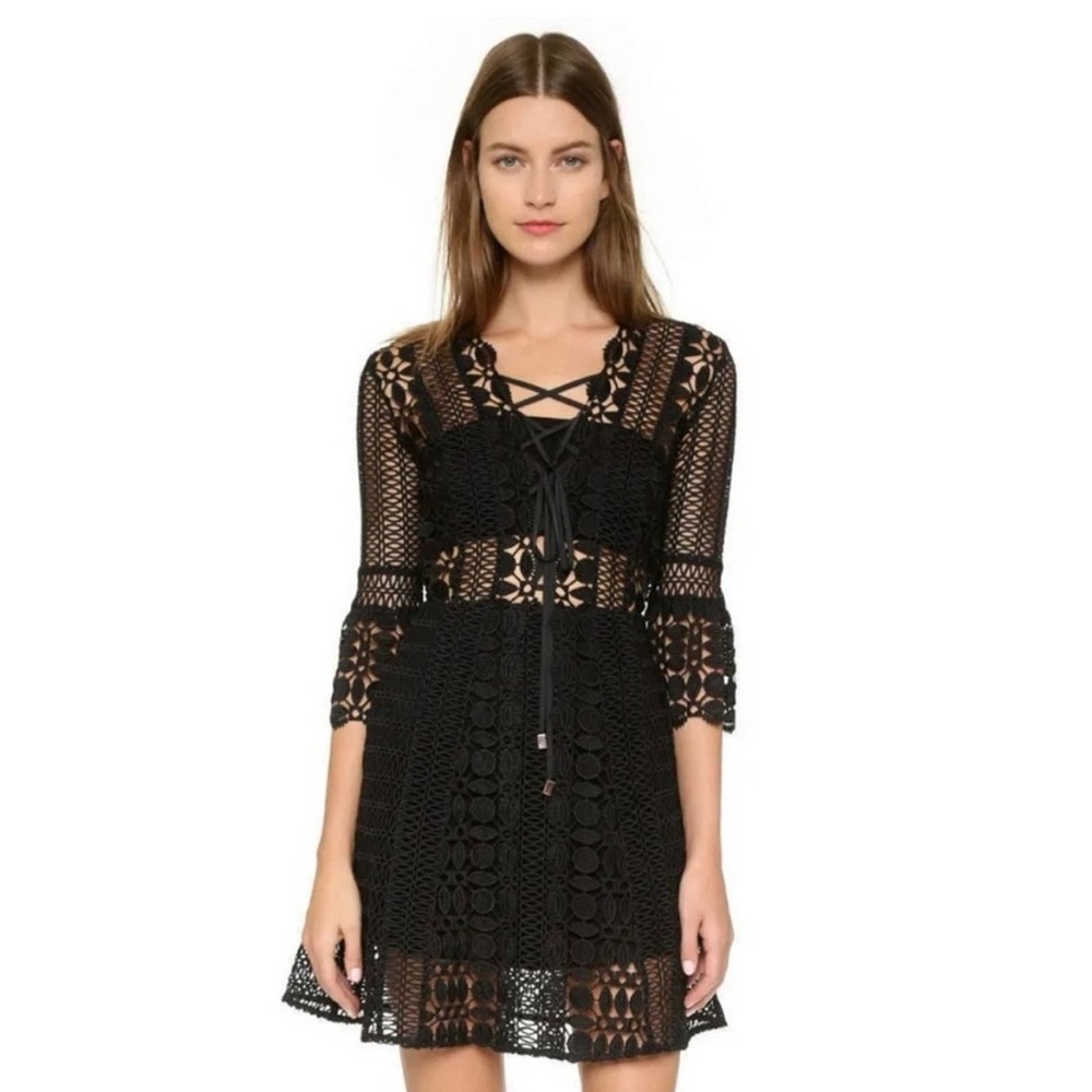 Self-Portrait Black Crochet Mini Dress